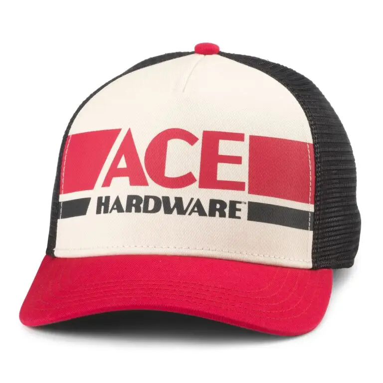 Red and black ACE Hardware logo trucker hat by American Needle