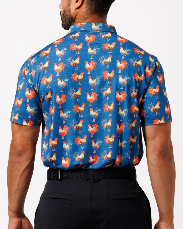 Cocky Rooster Men's Polo - Navy - Back