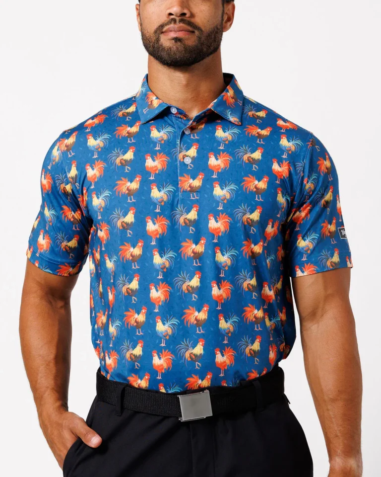 Cocky Rooster Men's Polo - Navy - Front