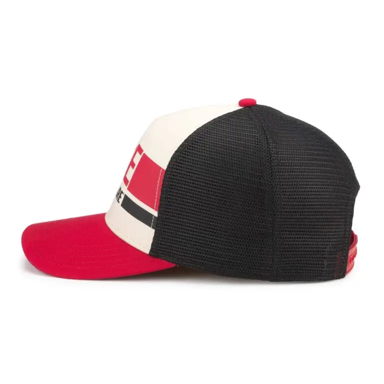 Side view of ACE Hardware trucker hat showing black mesh backing